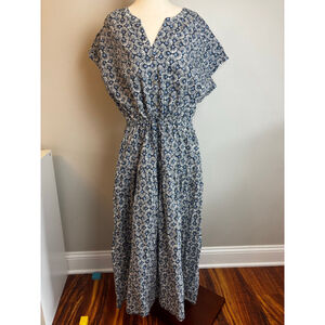 Women's C&C California Navy & White Floral Midi Dress XL spring Easter brunch